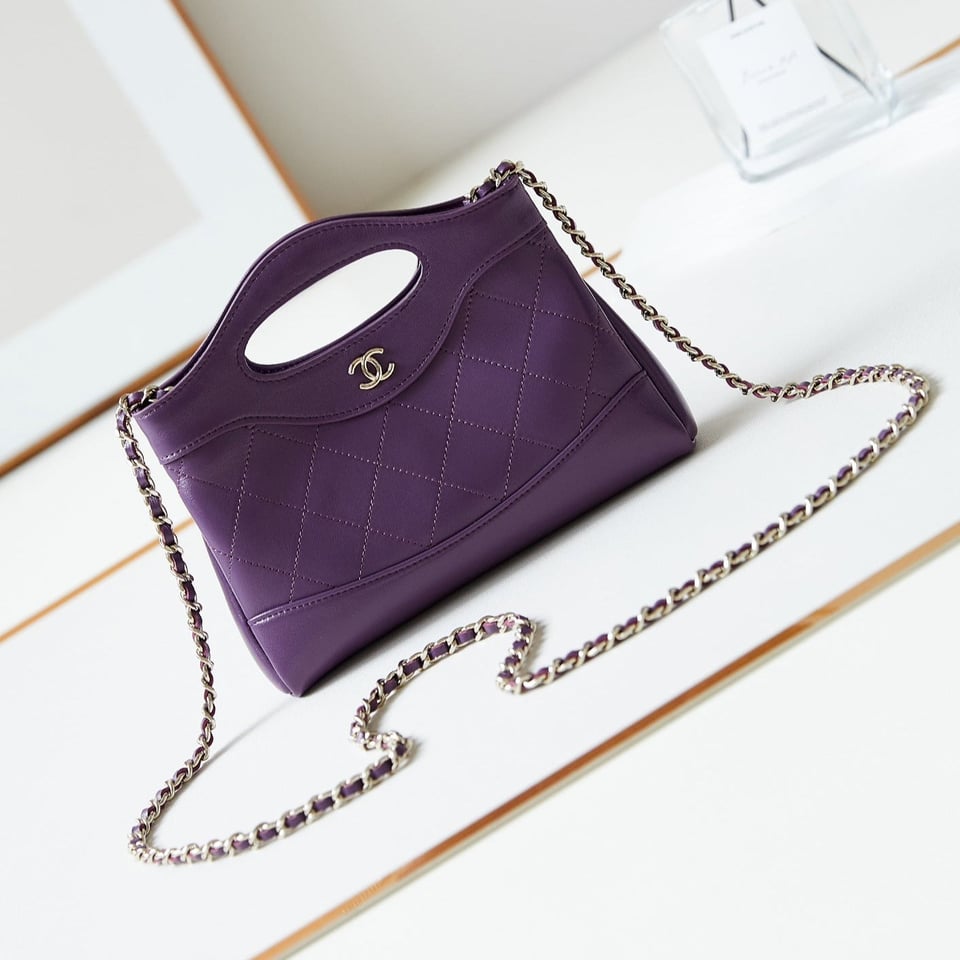 Chanel 24S31 Nano Shopping Bag 17.5Cm Purple Lambskin Gold Hardware