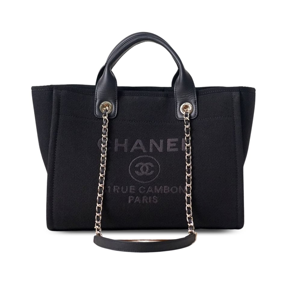 Chanel Deauville Shopping Small Tote Mixed Fabric Calfskin 35Cm Black view 2