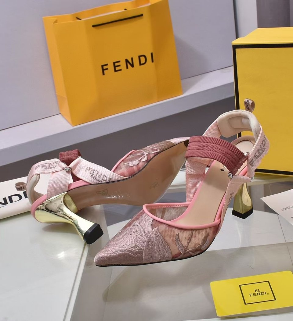 Fendi Colibri Embroidered Slingback Pumps Pink view 6