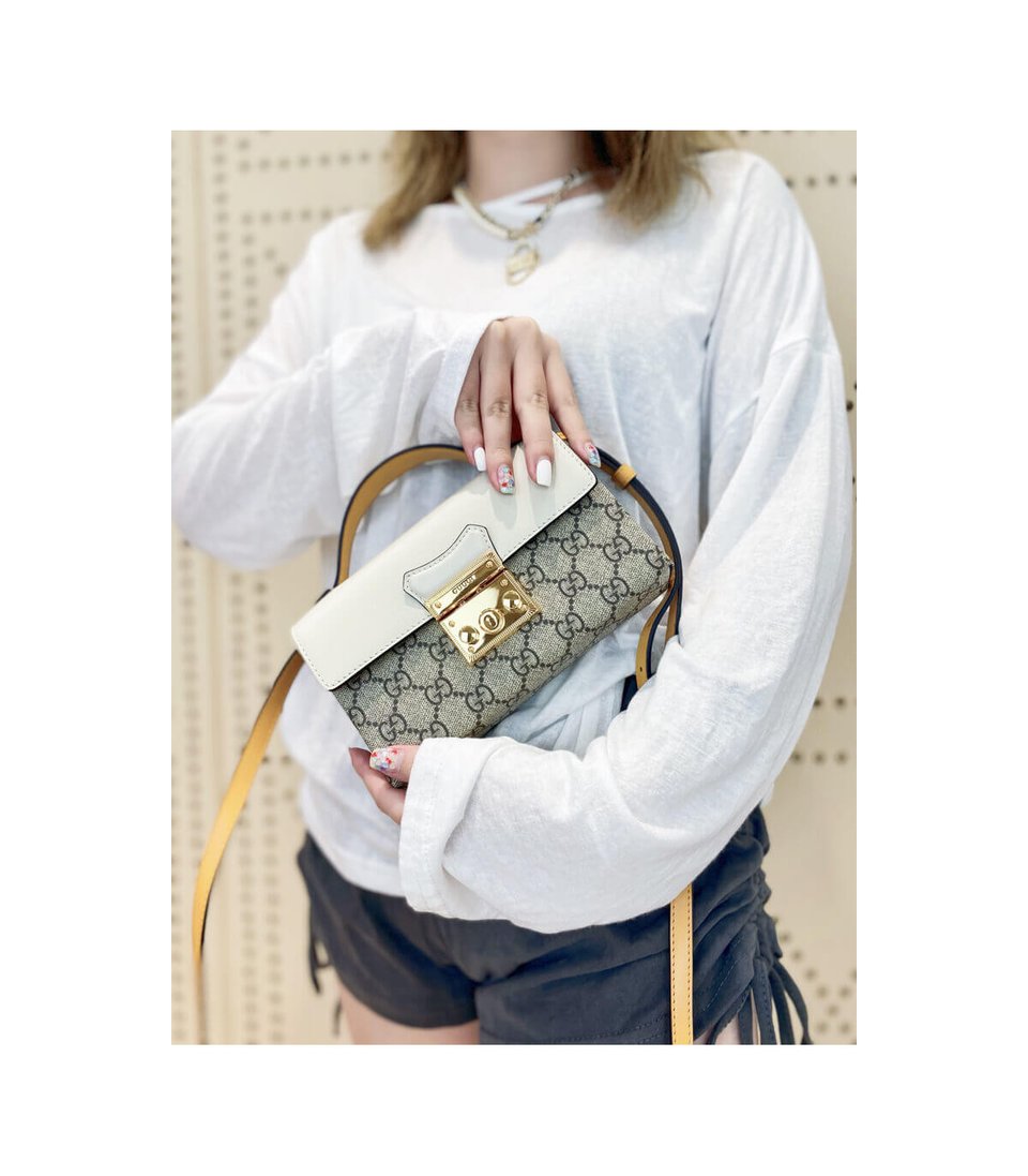 Gucci Padlock Mini Shoulder Bag Ivory &amp; Orange Leather 18cm/7in view 6