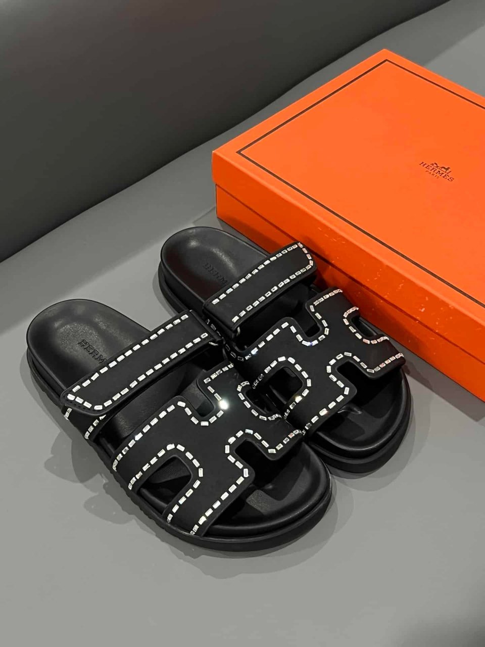 Hermes Chypre Sandal Suede Crystal Black view 3