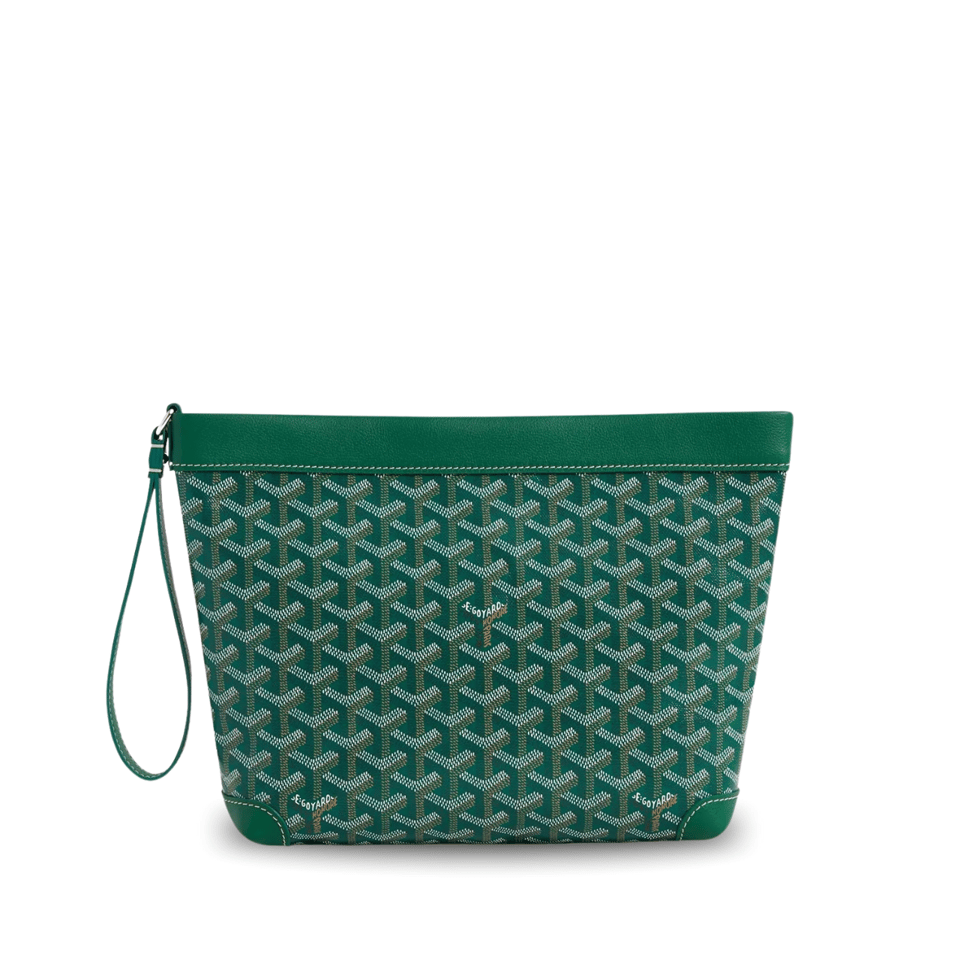 Goyard Conti Pouch 24 Cm Green Lambskin And Goyardine Canvas