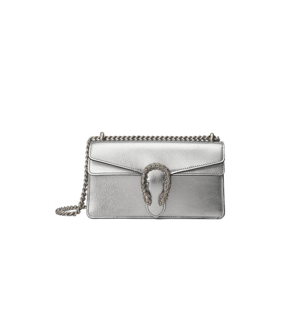 Gucci Dionysus Small Shoulder Bag in Silver Lame Leather