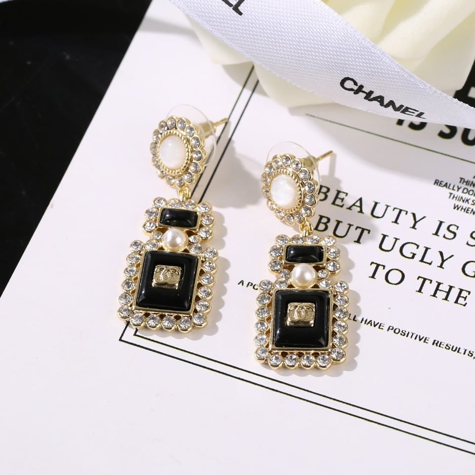 Chanel Metal Glass Black Crystal Earrings view 5
