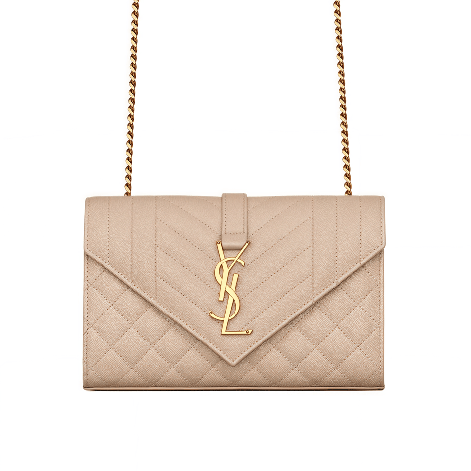 Saint Laurent Envelope Small Bag In Mix Matelasse Grain De Poudre Embossed Beige view 2