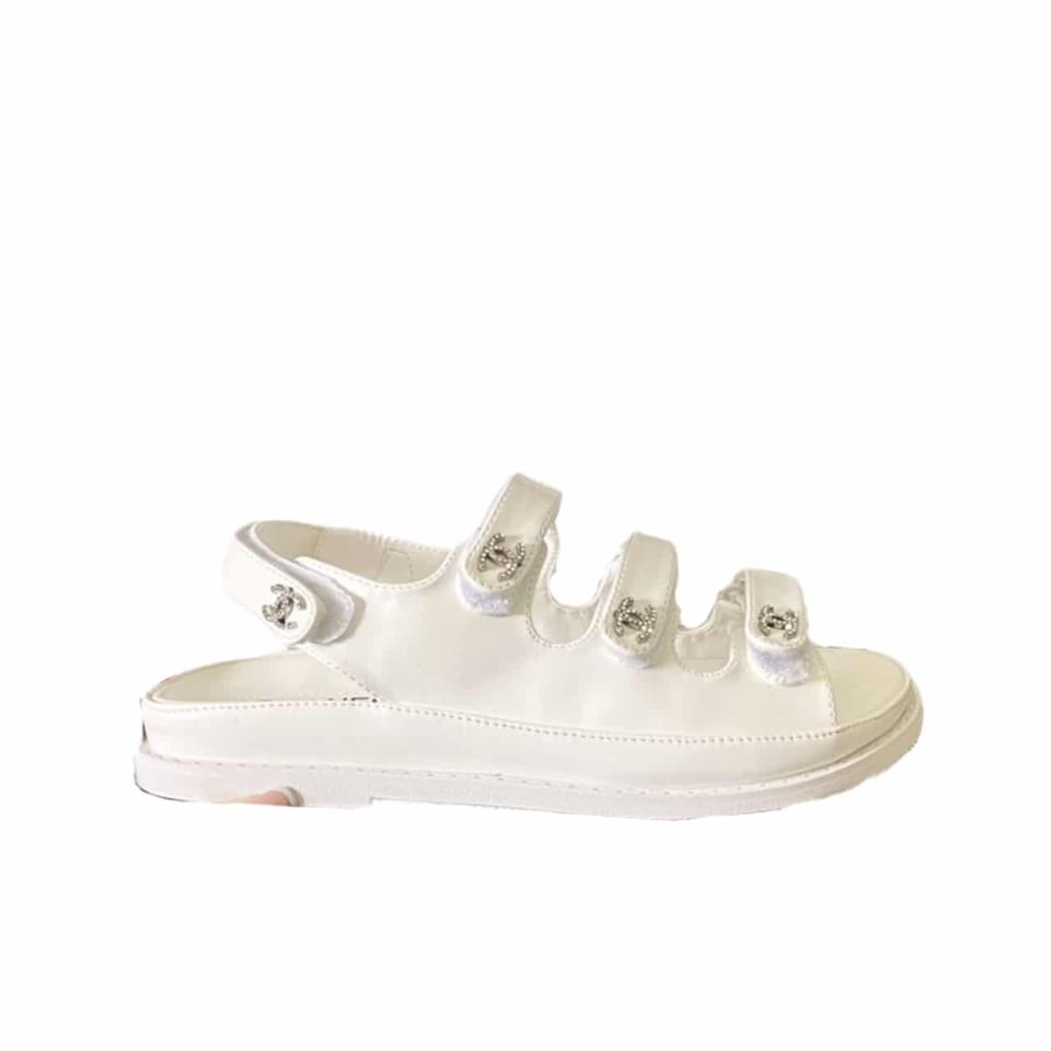 Chanel Triple Velcro Strap Sandals White G45628 view 2