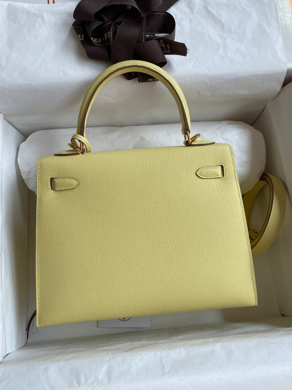 Hermes Kelly 25 Bag In Pastel Yellow Epsom Leather For Women 25cm/10in view 6