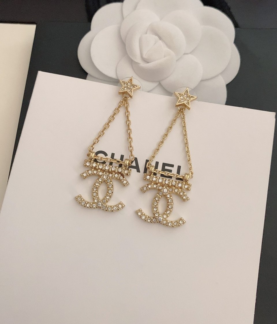 Chanel Star Strass Drop Earrings view 4