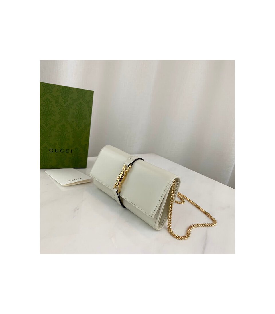 Gucci Jackie 1961 White Calfskin Chain Wallet 19cm view 3