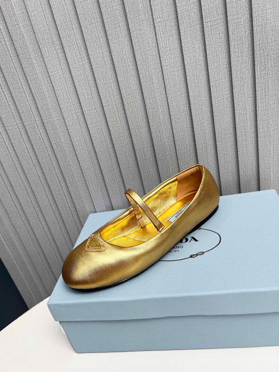 Prada Soft Padded Nappa Leather Ballerinas Gold view 7