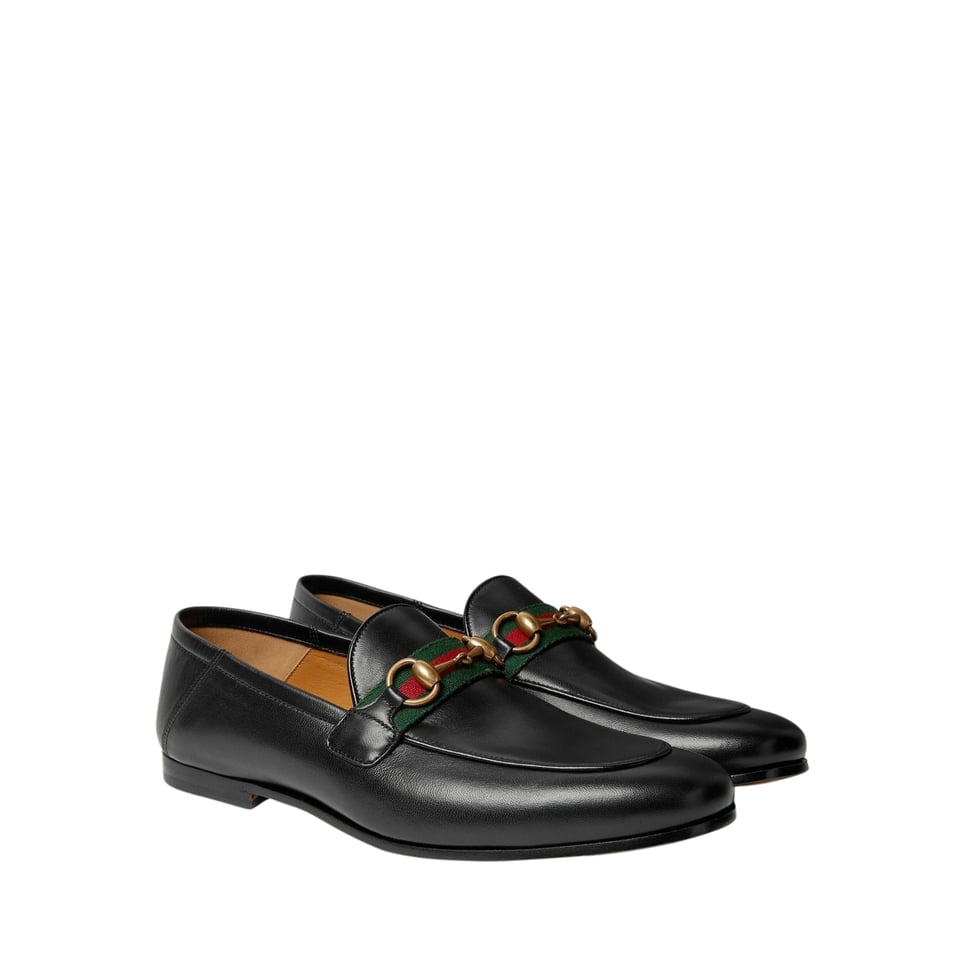 Gucci GG Horsebit Logo Loafer Shoes Black For Men