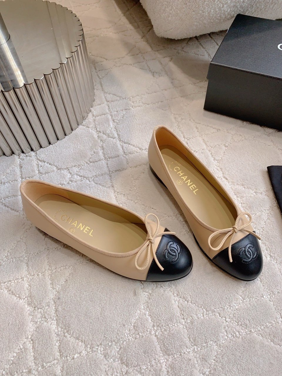 Chanel Cambon Leather Ballet Flats Beige For Women view 5