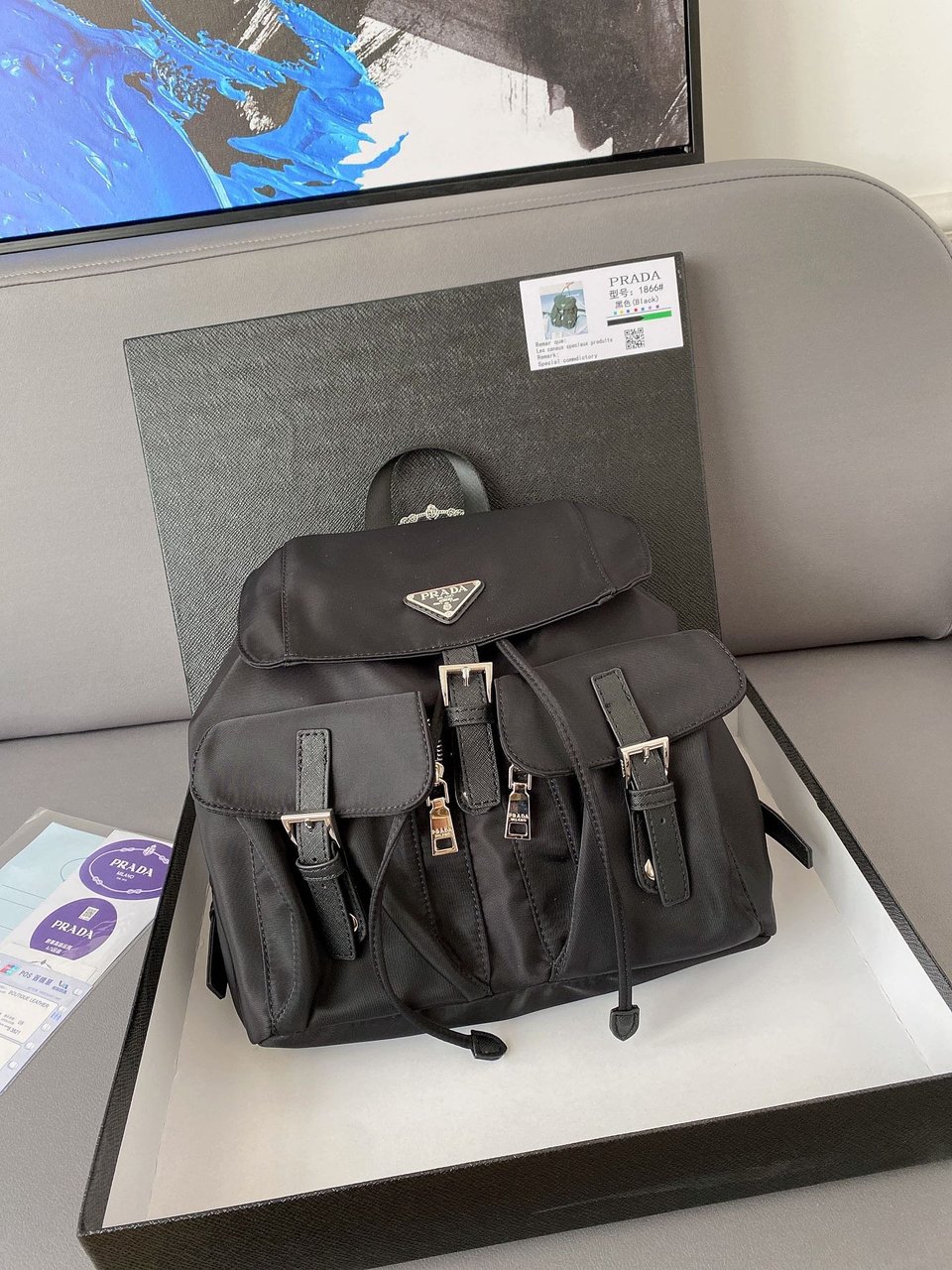 Prada Re-Nylon Medium Backpack Black view 5