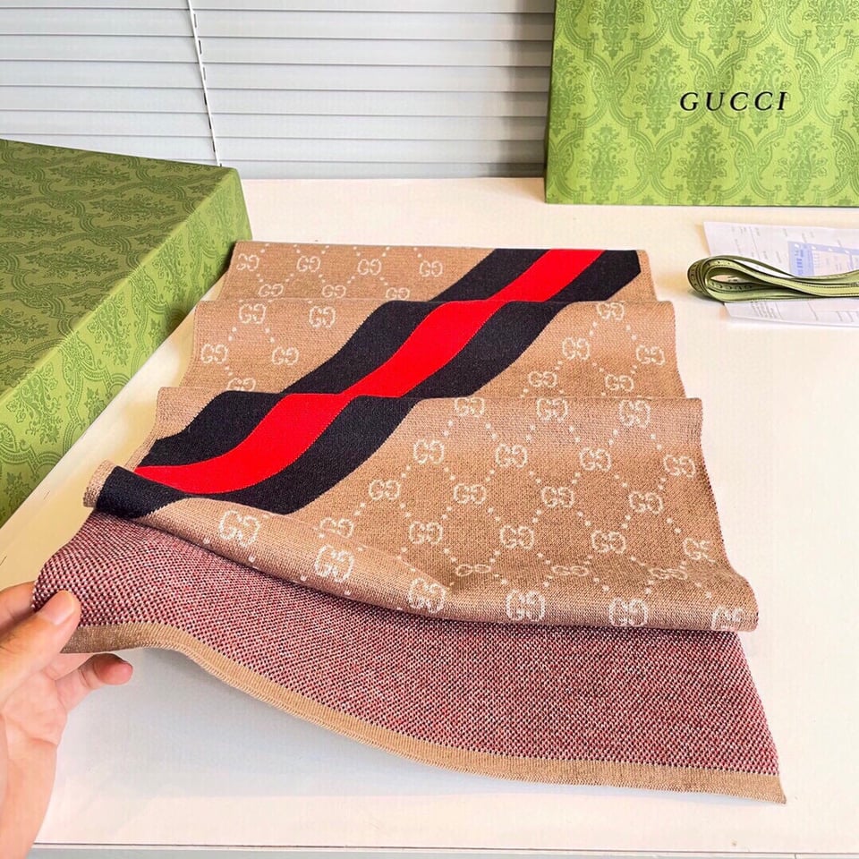 Gucci Cashmere Scarf Stripe Brown Beige For Women 190cm view 5