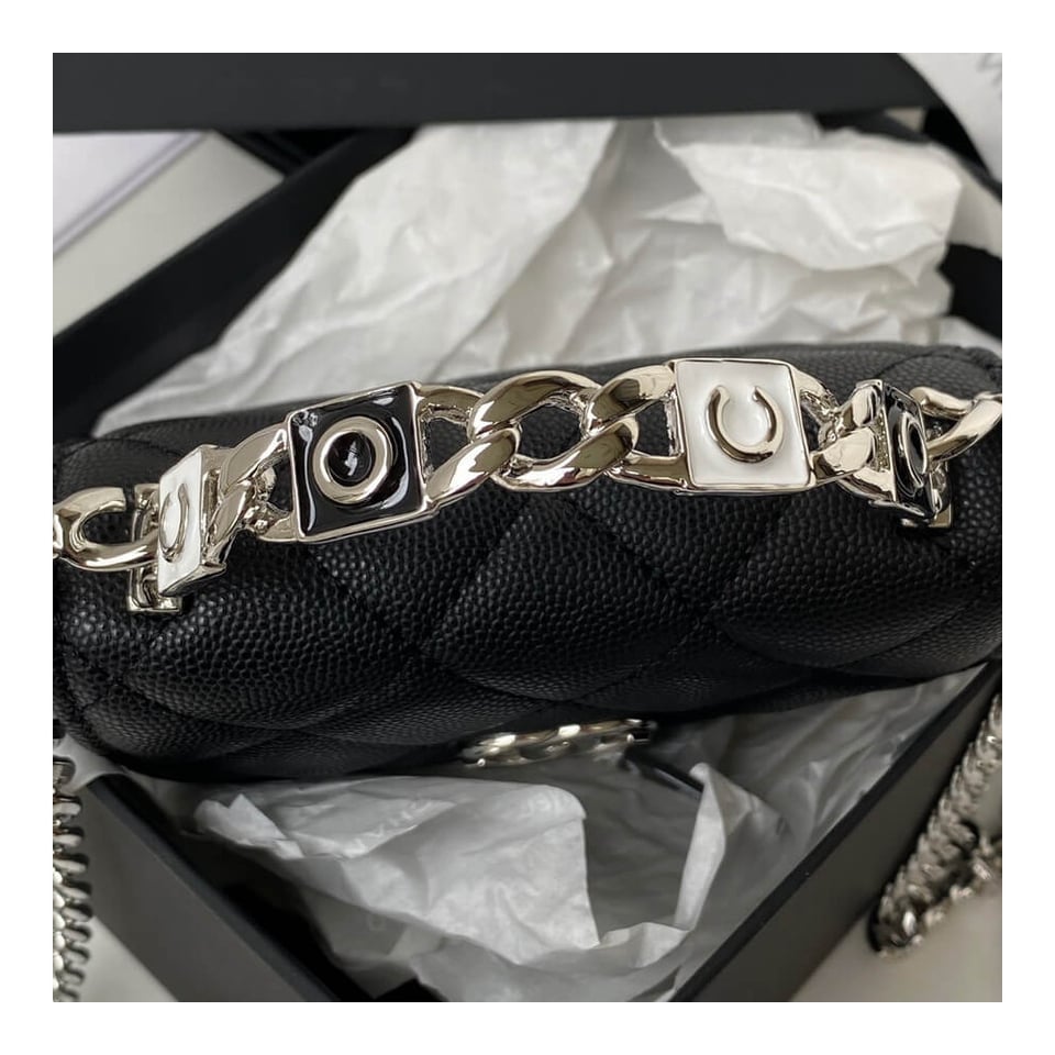 Chanel Enamel Handle Clutch with Chain in Grained Calfskin view 9