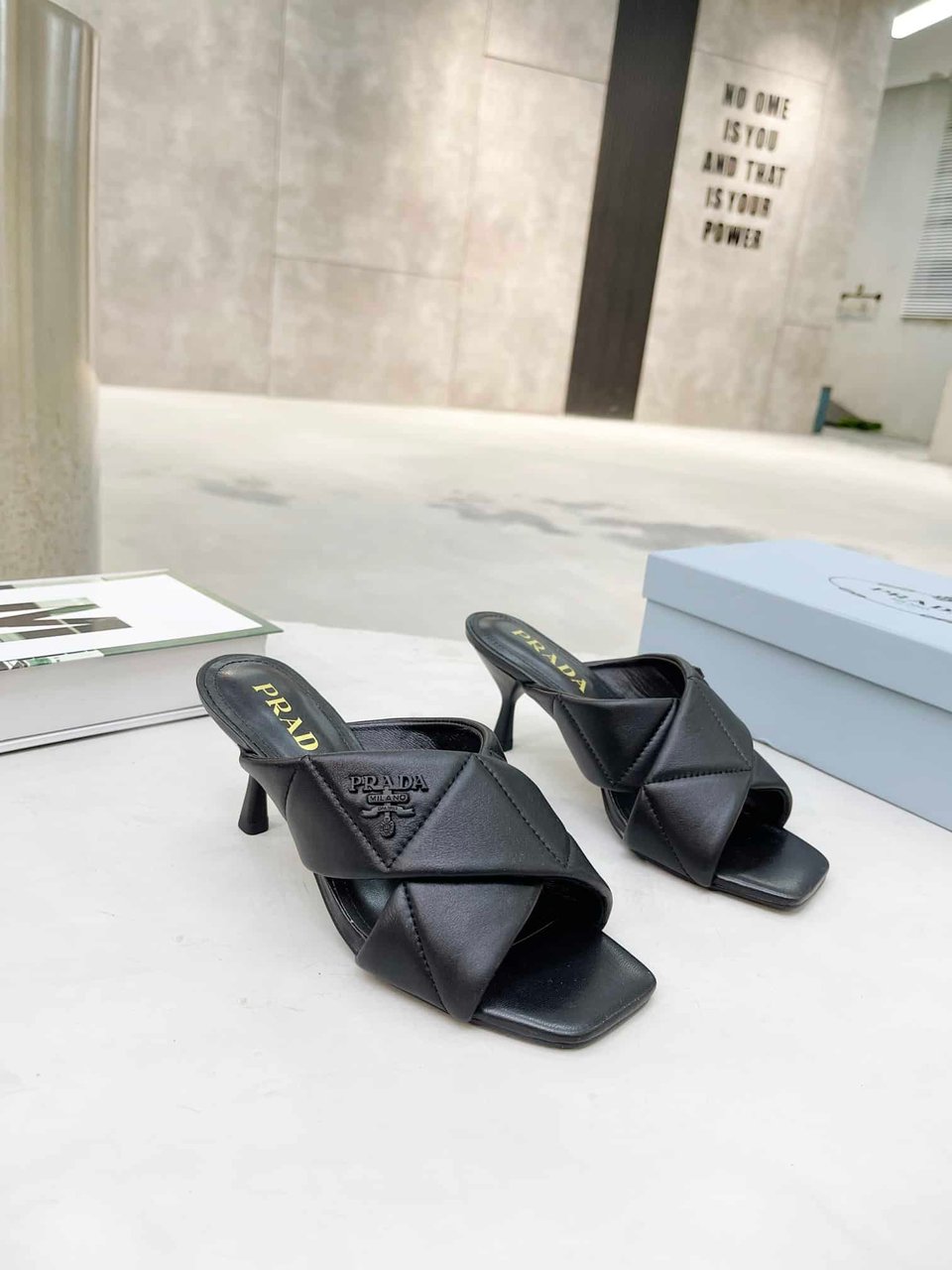 Prada Black Quilted Leather Mule view 7
