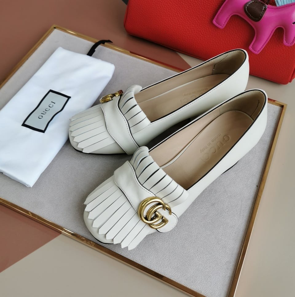 Gucci Wmns White Leather Mid-Heel Pump view 6