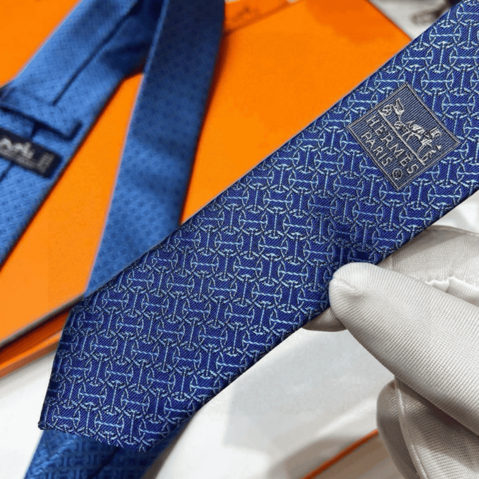 Hermes Blue Pattern Canvas Tie For Men view 6