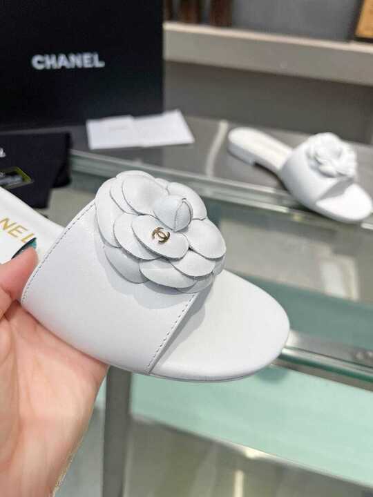 Chanel Camellia Slides White view 8