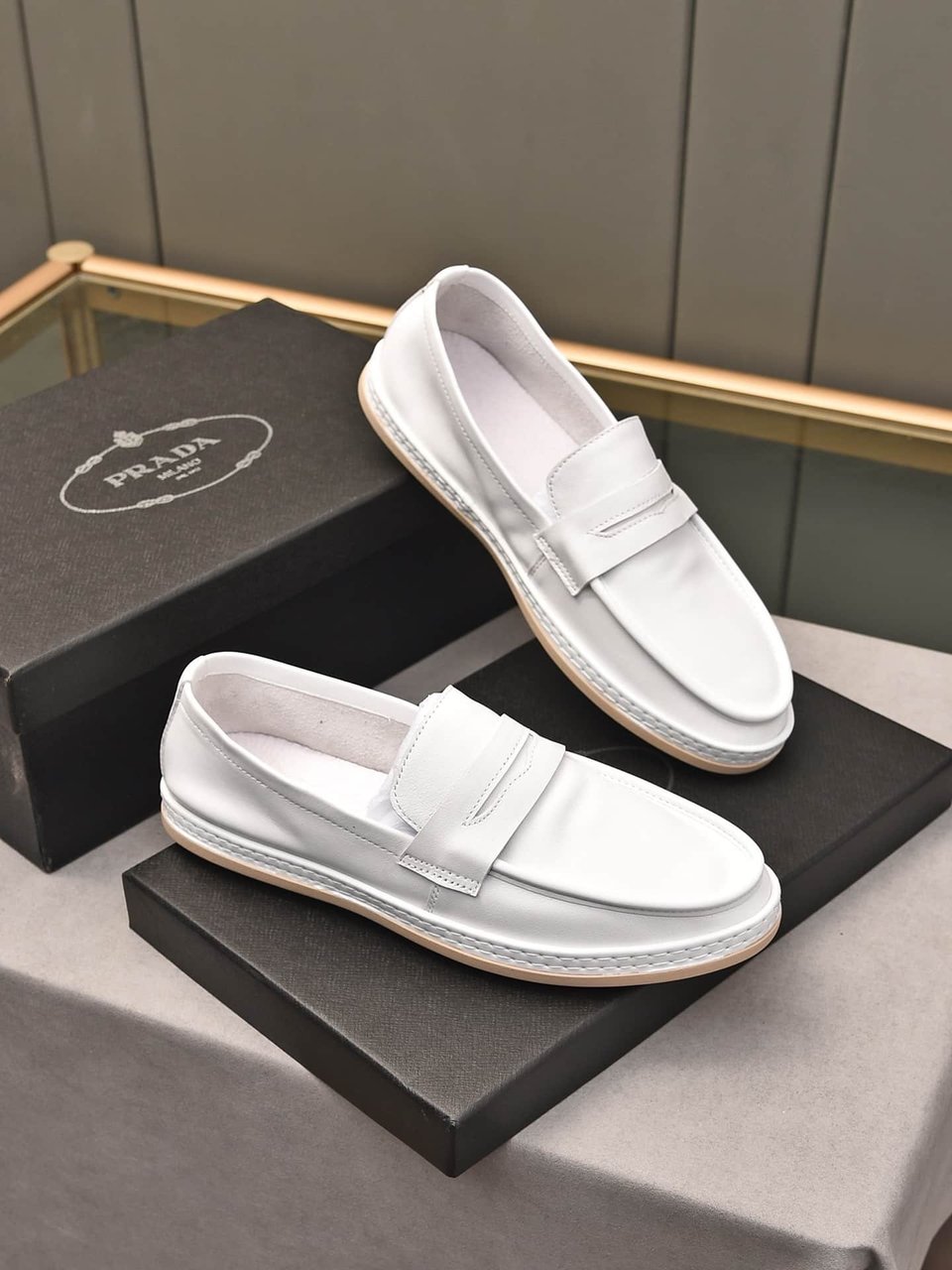Prada Men’S Flat Loafers Leather White view 4