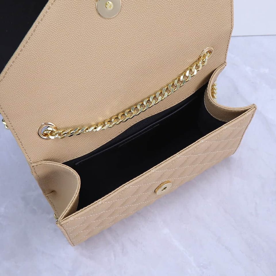 Saint Laurent Envelope Small Bag In Mix Matelasse Grain De Poudre Embossed Beige view 9