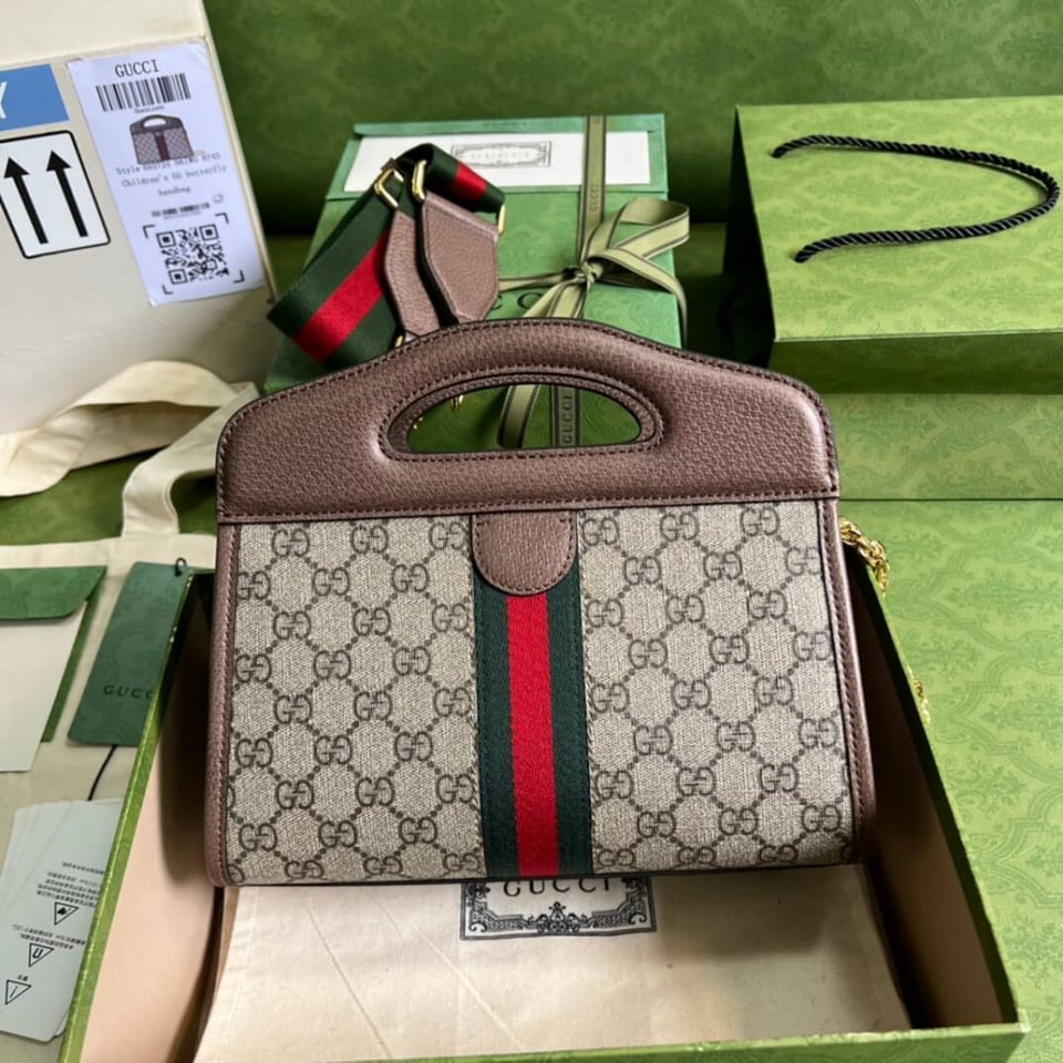 Gucci Ophidia Small Tote With Web Brown view 6