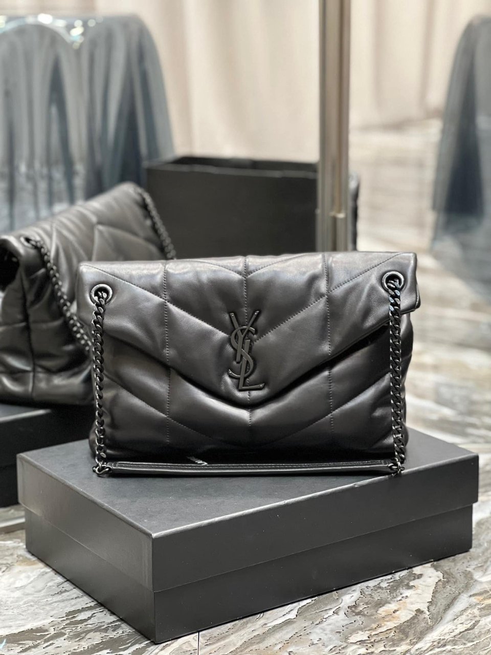 Saint Laurent Puffer Medium Chain Bag In Quilted view 9