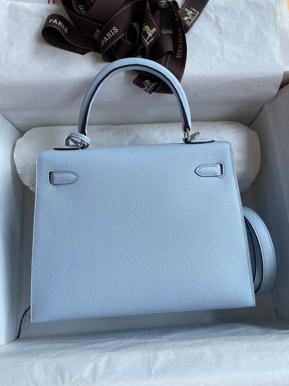 Hermes Kelly 25 Bag In Sky Blue Epsom Leather For Women 25cm/10in view 9