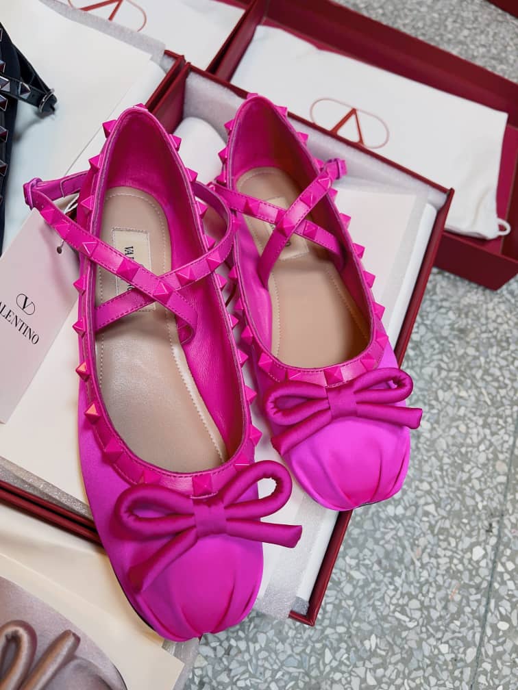 Valentino Garavani Rockstud Satin Ballerinas With Tone On Tone Studs Pink 3W2S0Hb6Mju Uwt view 7