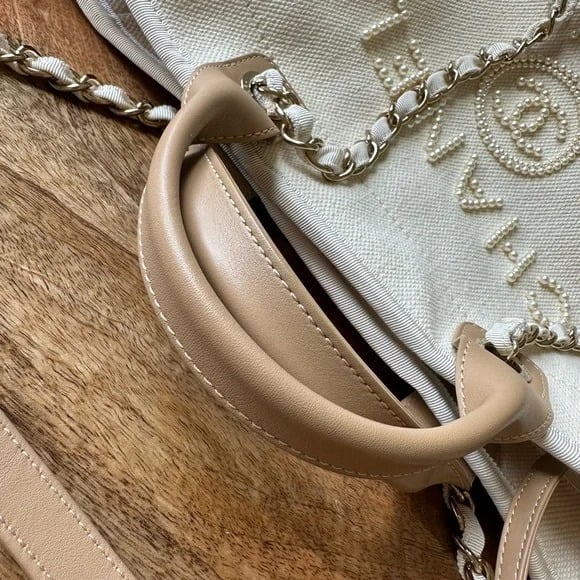 Chanel Deauville Shopping Small Tote 35Cm Mixed Fabric Calfskin White view 5