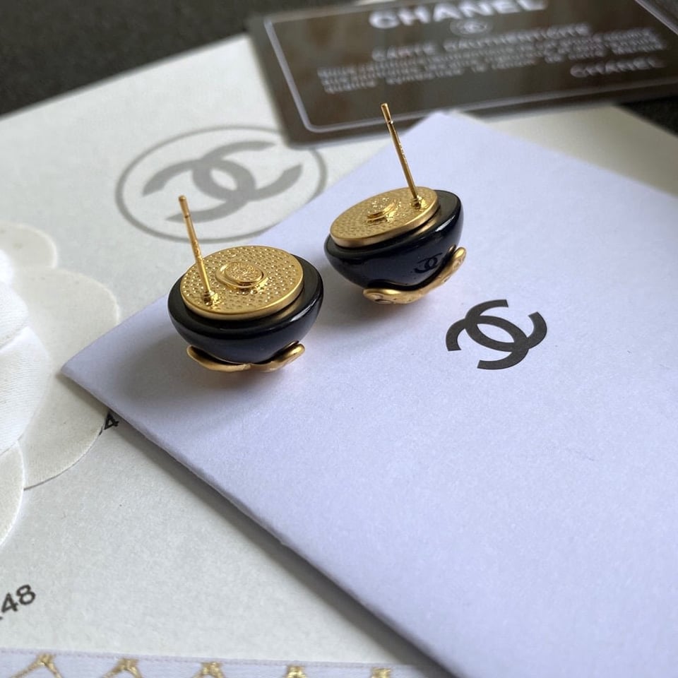 Chanel Button Black Earrings view 4