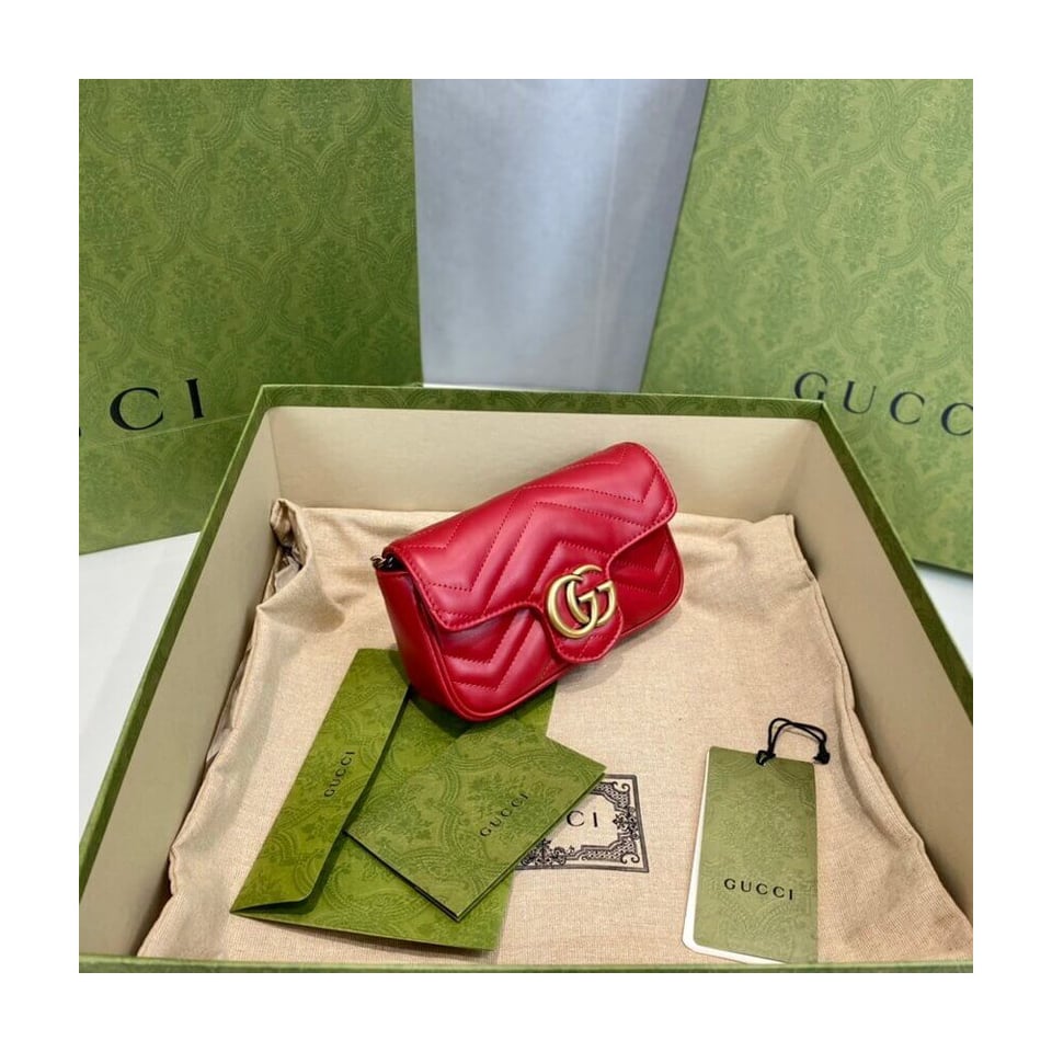 Gucci GG Marmont Matelasse Chevron Leather Super Mini Bag Red view 6