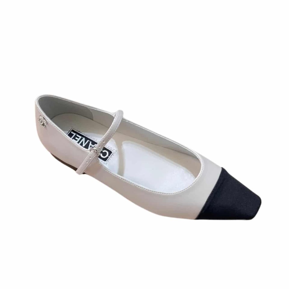 Chanel Square Toe Ballet Flats Black White view 2