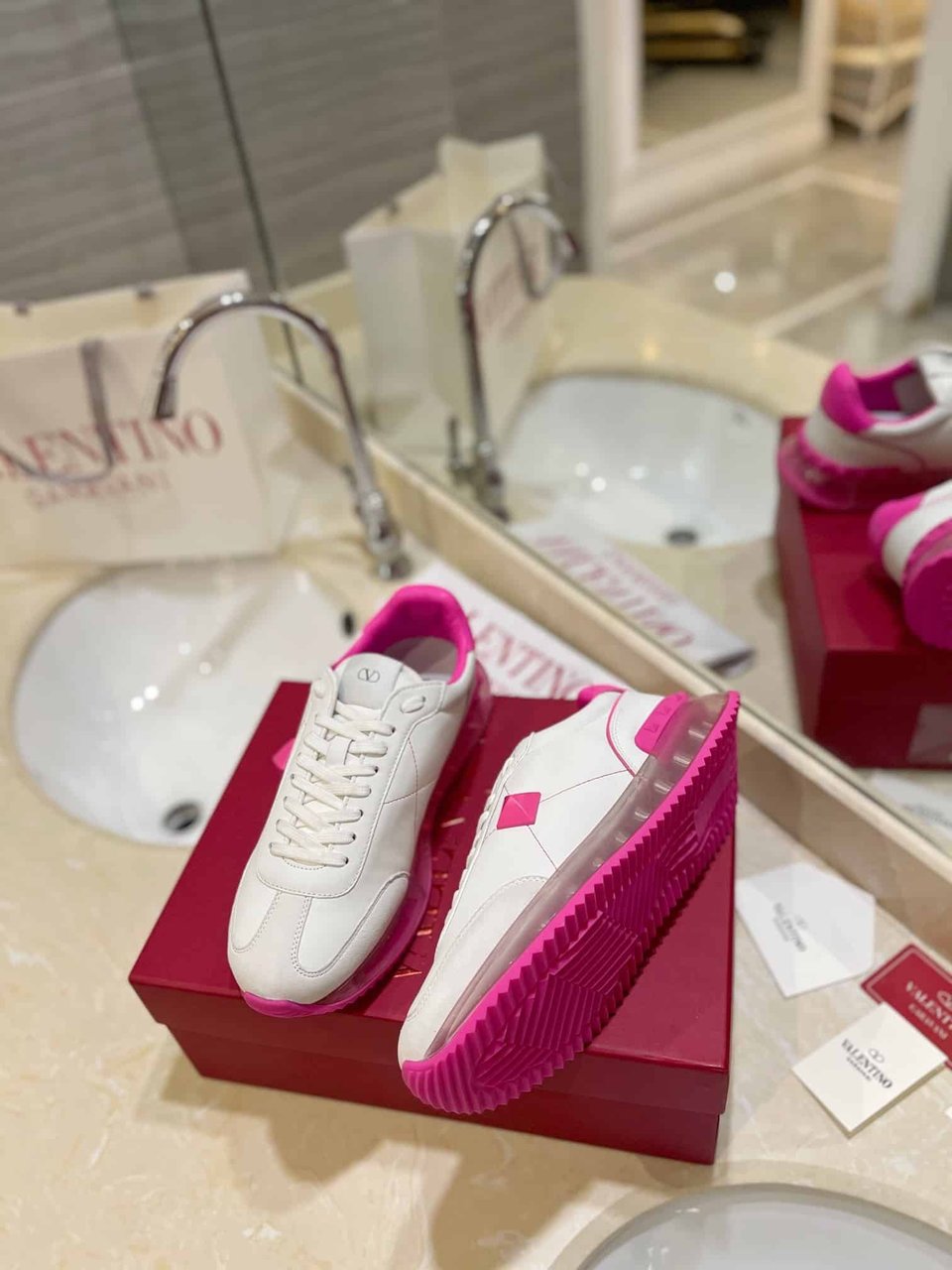 Valentino Garavani Stud Around Low Top Calfskin And Nappa Leather Sneaker Pink view 3