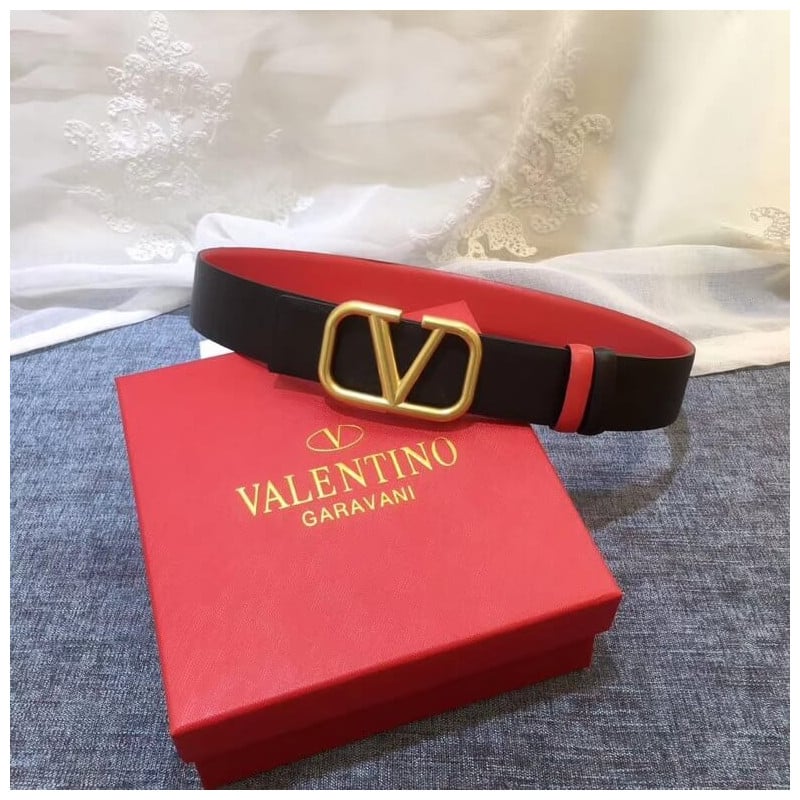 Valentino Reversible Vlogo Belt In Black / Red Glossy Calfskin 40 mm view 7