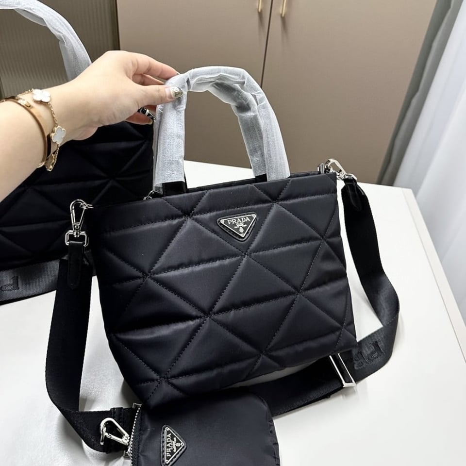 Prada Re Nylon Padded Tote Bag Black 23Cm view 6