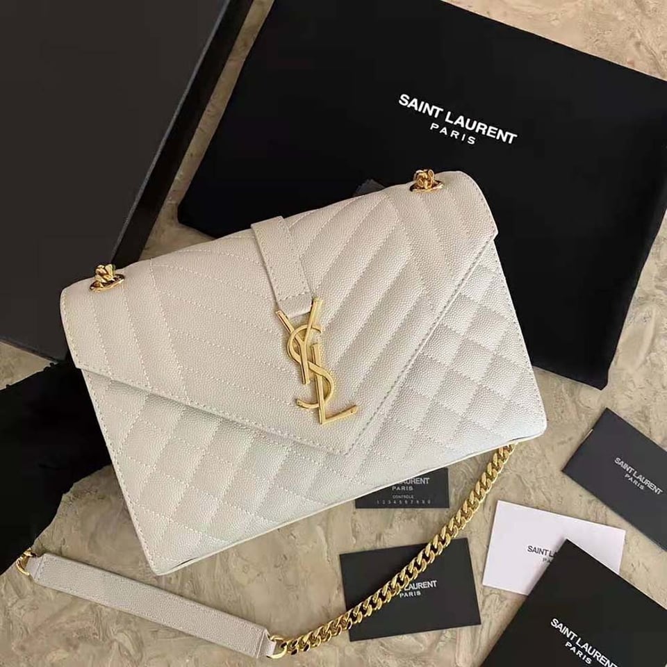 Saint Laurent Envelope Small Bag In Mix Matelasse Grain De Poudre Embossed White view 6