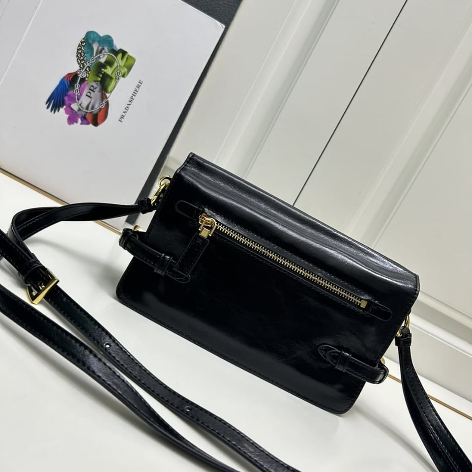Prada Leather Shoulder Bag Black 23Cm view 5