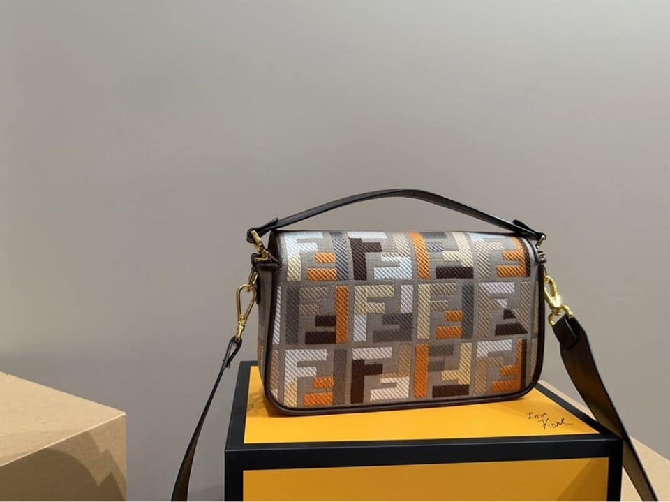 Fendi Baguette Multicolor Canvas Bag With Ff Embroidery 25Cm 8Br600Anh4F1Mql view 6