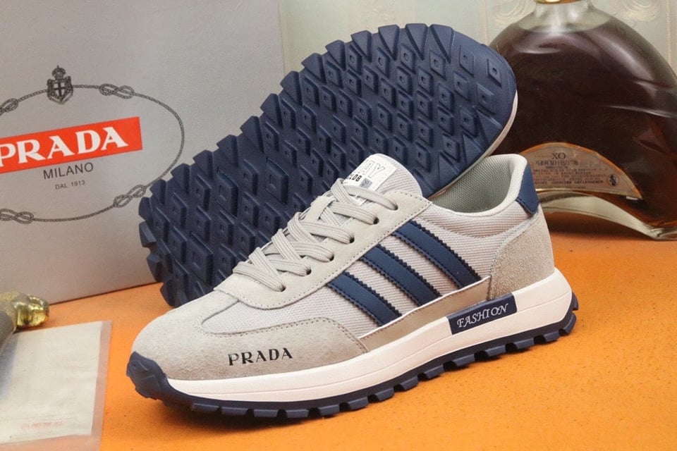 Prada Men?S Sneakers Suede With Stripe Blue view 5