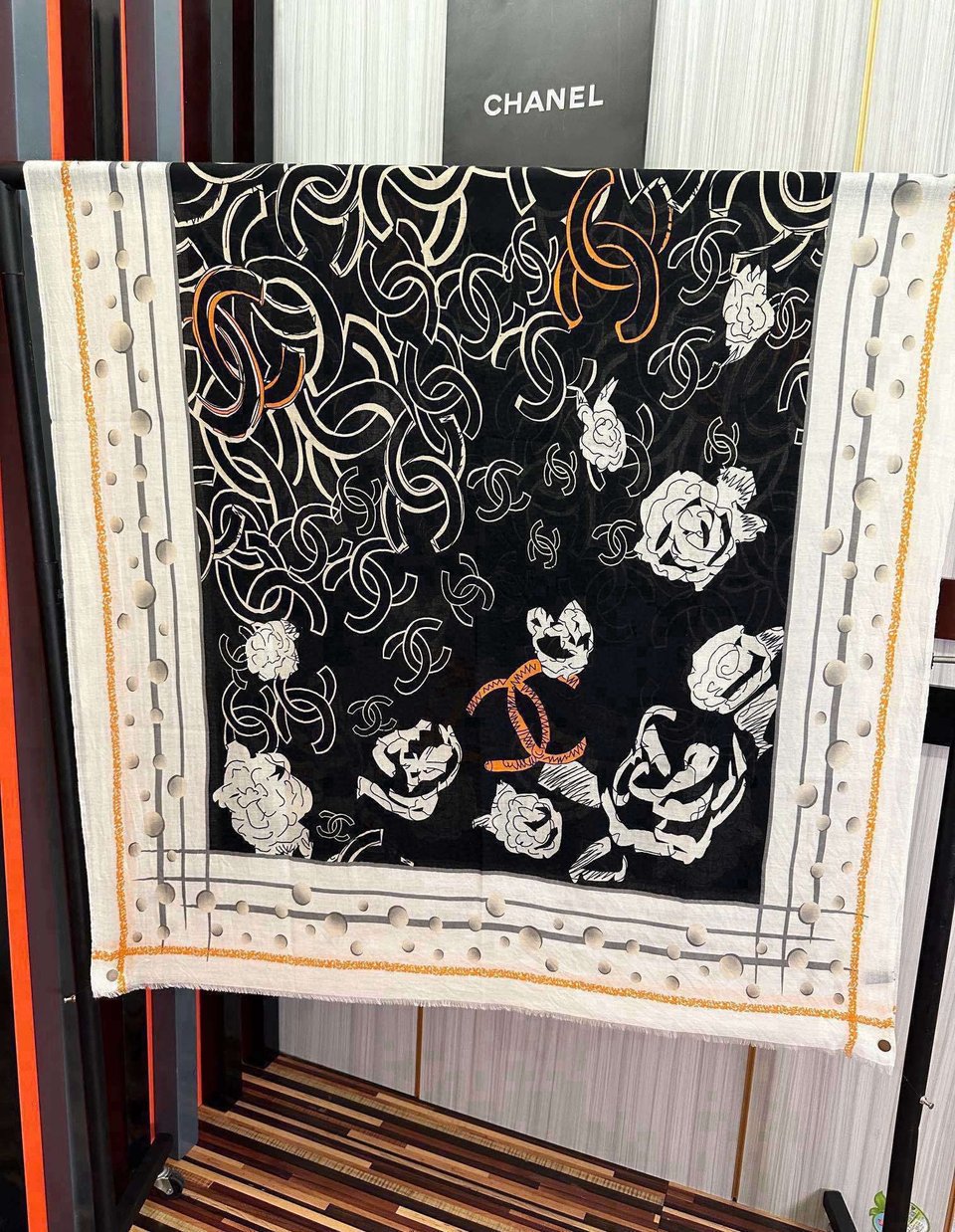Chanel Silk Floral Motif Beige For Women 200cm view 5