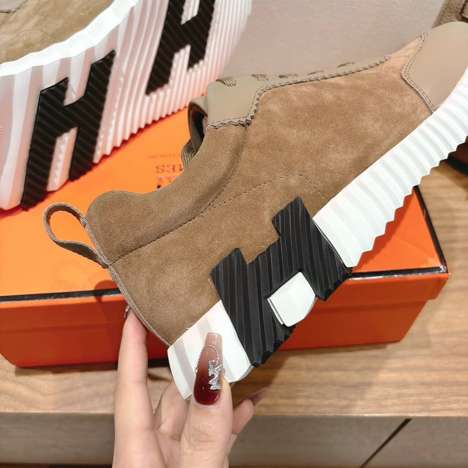 Hermes Bounce Sneakers In Suede And Calfskin Brown- Shoes for Men view 7
