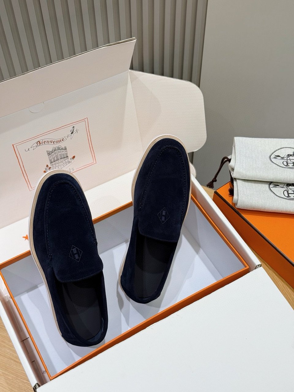 Hermès Navy Suede Loafers- Shoes for Men view 5