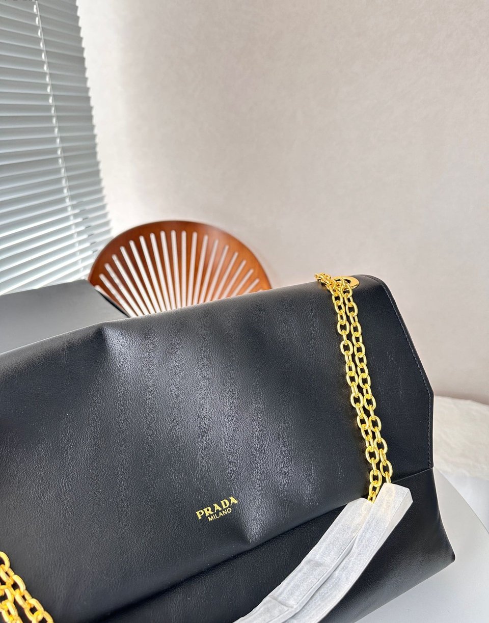 Prada Medium Leather Shoulder Bag Black 38Cm view 8