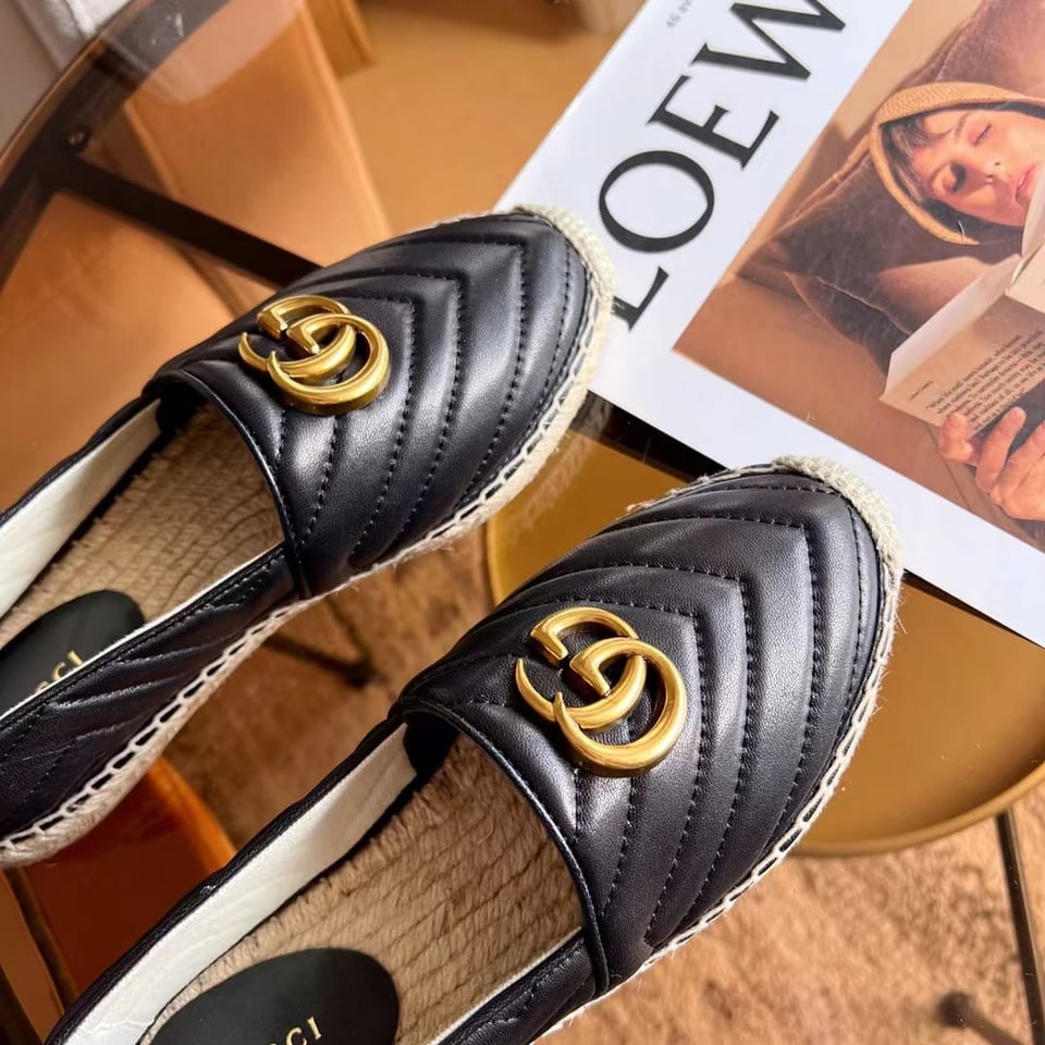 Gucci Espadrille Matelasse Chevron Leather With Double G Black 551890 Bko00 1000 view 8