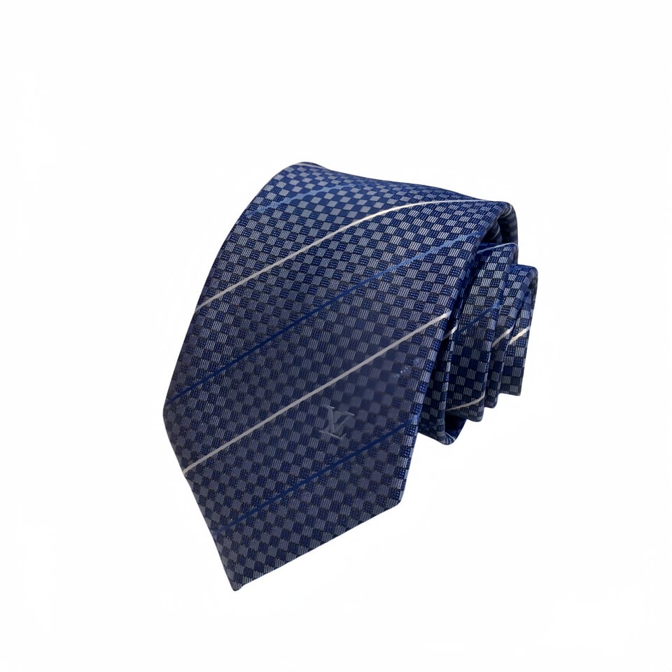 Louis Vuitton Blue Micro-Check Diagonal Stripes Canvas Tie For Men