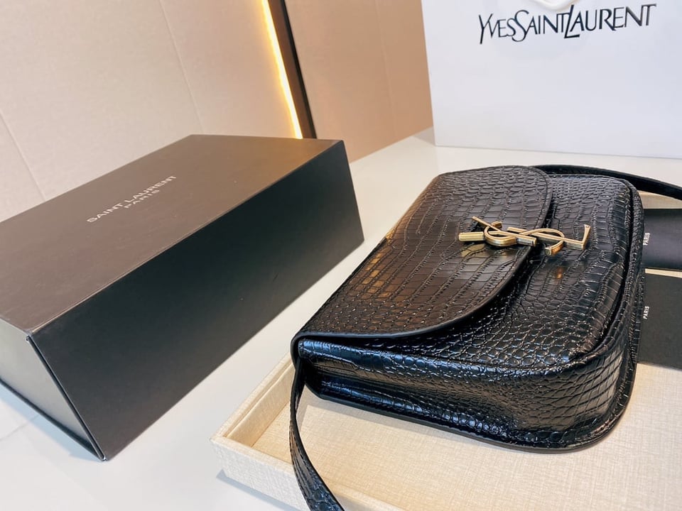 Saint Laurent Kaia Medidum Embossed Leather Black Gold Bag 23Cm view 6