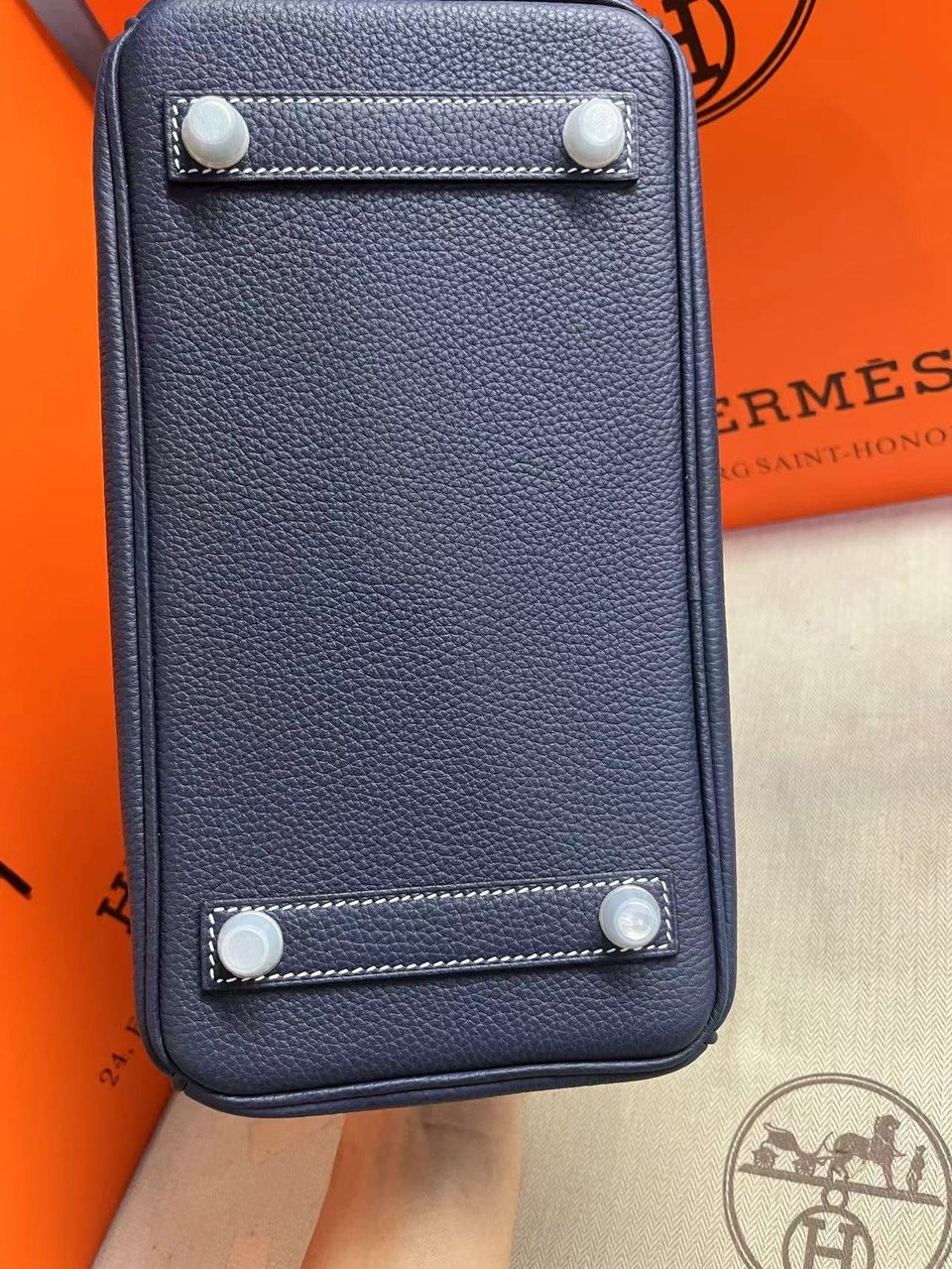 Hermes Birkin 25Cm Navy Blue Togo Leather Silver Hardware view 7