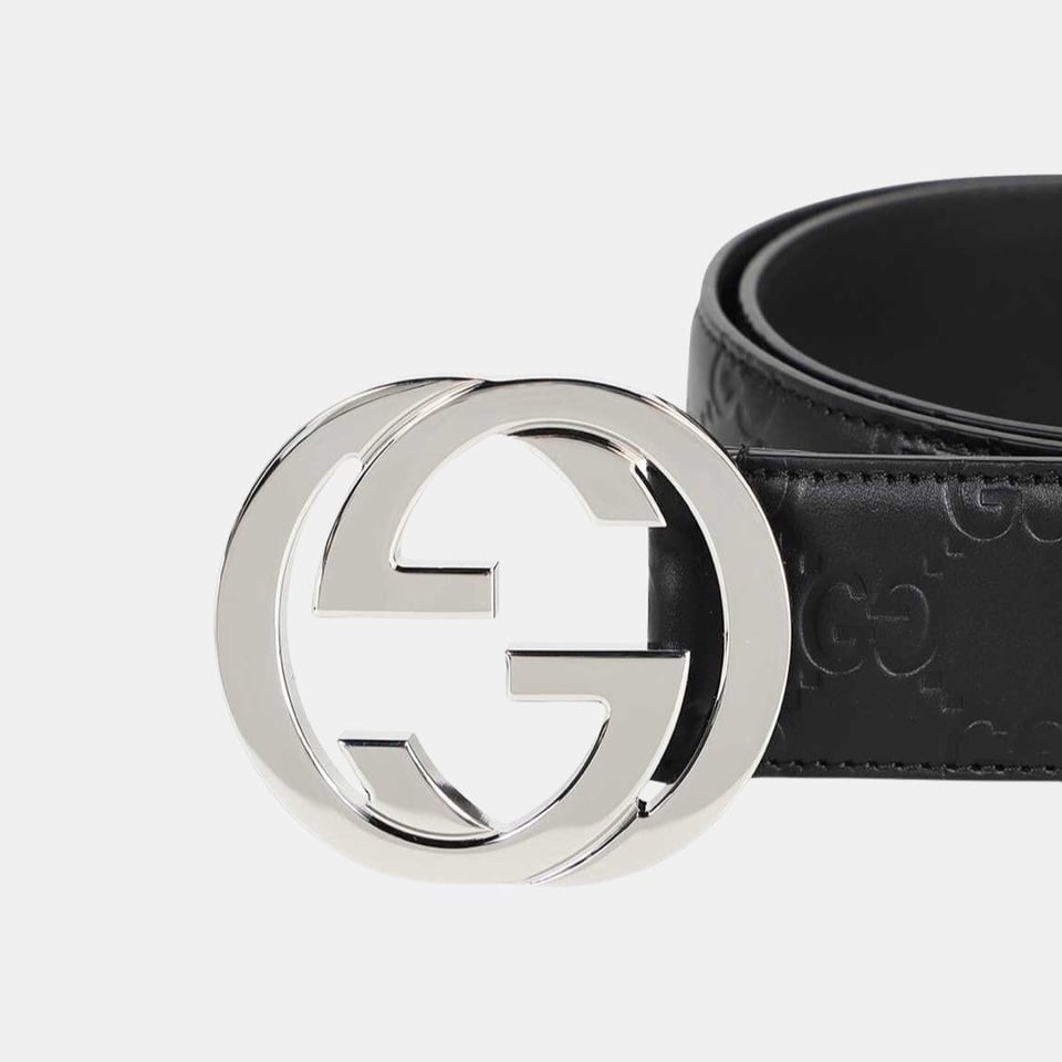 Gucci Belt With Interlocking G Buckle Black Gucci Signature Leather ‎411924 CWC1N 1000 view 4