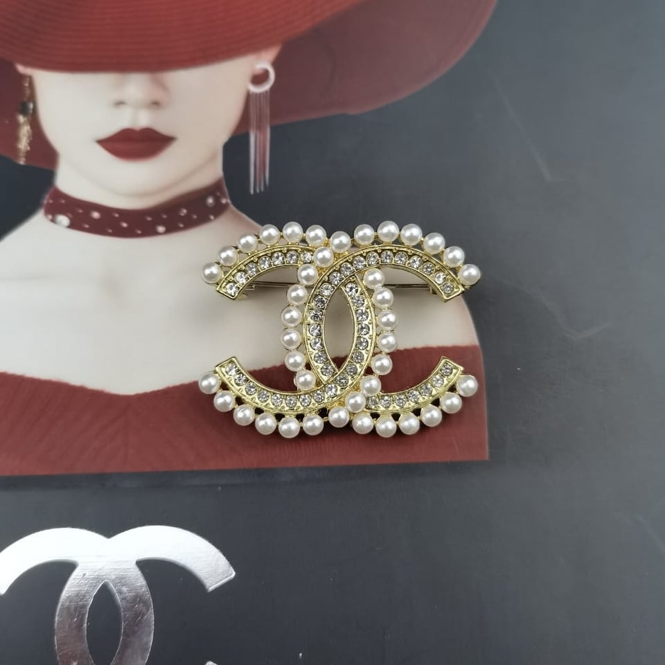 Chanel Cc Brooch Gold With Stones Attached And Pearls view 2